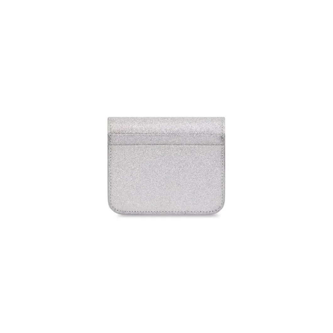 Women's Cash Flap Coin And Card Holder Sparkling Fabric in Silver