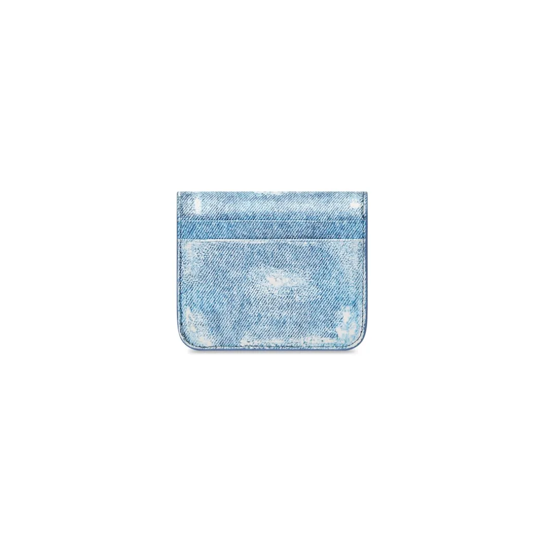 Women's Cash Flap Coin And Card Holder Denim Print in Blue