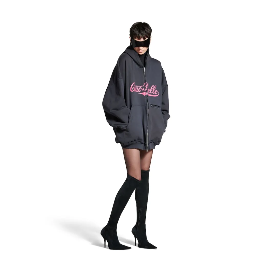Women's Ciao Bello Pulled Hoodie Large Fit in Black