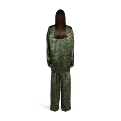 Women's Cocoon Shirt In Green Ai Croc Silk Satin in Green
