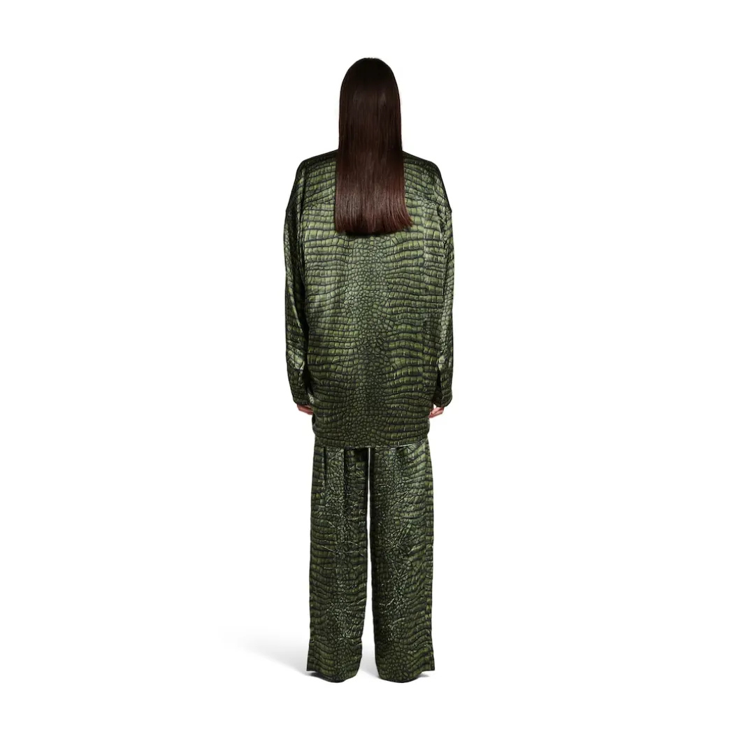 Women's Cocoon Shirt In Green Ai Croc Silk Satin in Green
