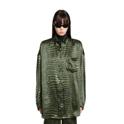 Women's Cocoon Shirt In Green Ai Croc Silk Satin in Green
