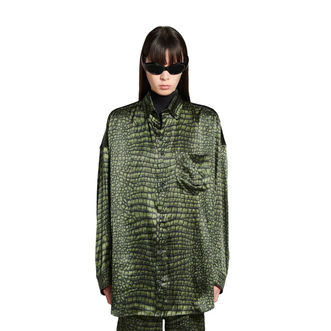 Women's Cocoon Shirt In Green Ai Croc Silk Satin in Green