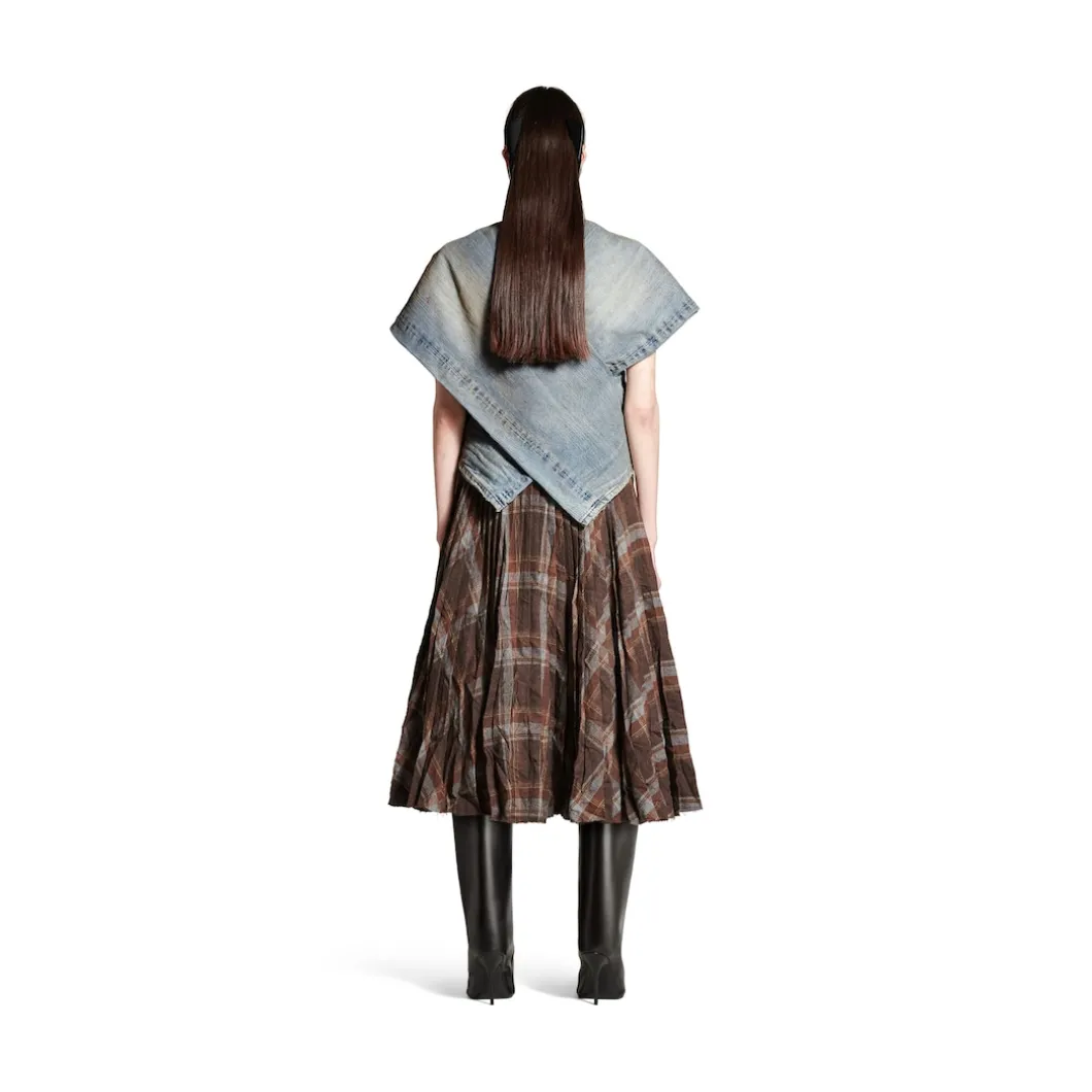 Women's Creased Pleated Skirt in Brown