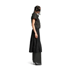 Women's Creased Pleated Skirt in Black