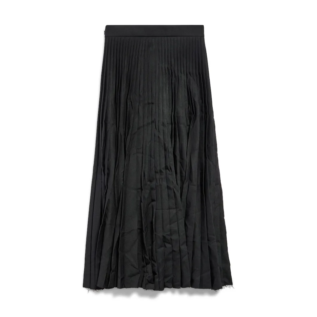Women's Creased Pleated Skirt in Black