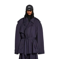 Women's Cropped Trench in Dark Navy