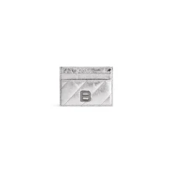 Women's Crush Card Holder Metallized Quilted  in Silver