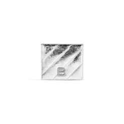 Women's Crush Flap Coin And Card Holder Metallized Quilted  in Silver