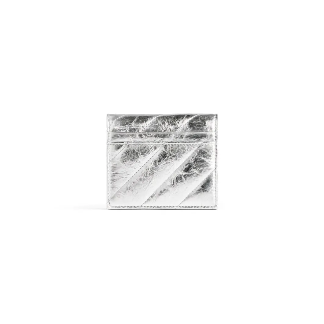 Women's Crush Flap Coin And Card Holder Metallized Quilted in Silver
