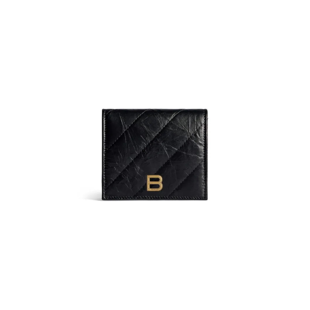 Women's Crush Flap Coin And Card Holder Quilted in Black