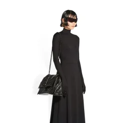 Women's Crush Large Chain Bag Quilted in Black