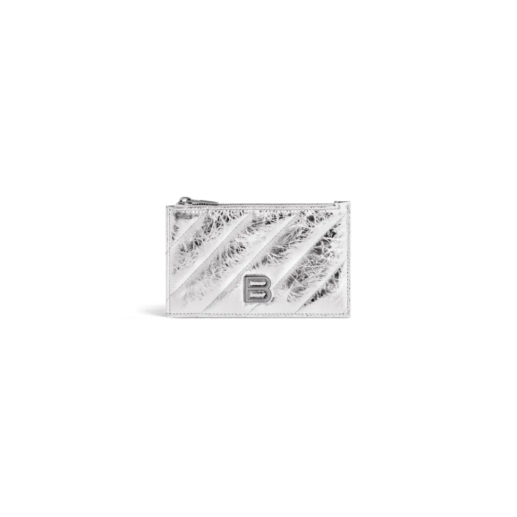 Women's Crush Long Coin And Card Holder Metallized Quilted in Silver