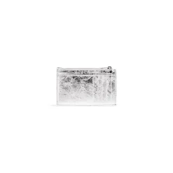 Women's Crush Long Coin And Card Holder Metallized Quilted in Silver