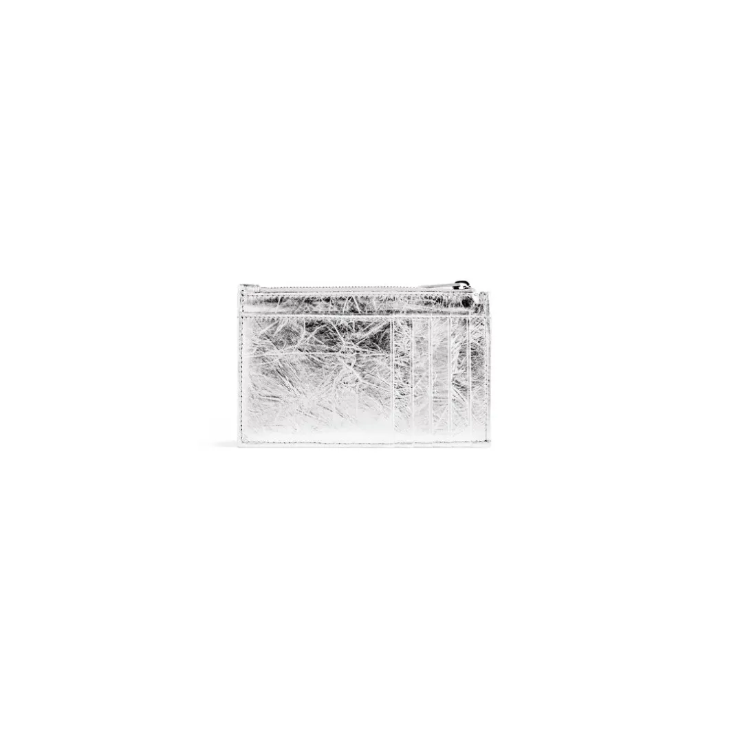 Women's Crush Long Coin And Card Holder Metallized Quilted in Silver