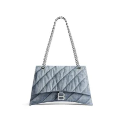 Women's Crush Medium Chain Bag Quilted Denim  in Blue