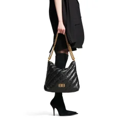 Women's Crush Medium Hobo Bag Quilted  in Black