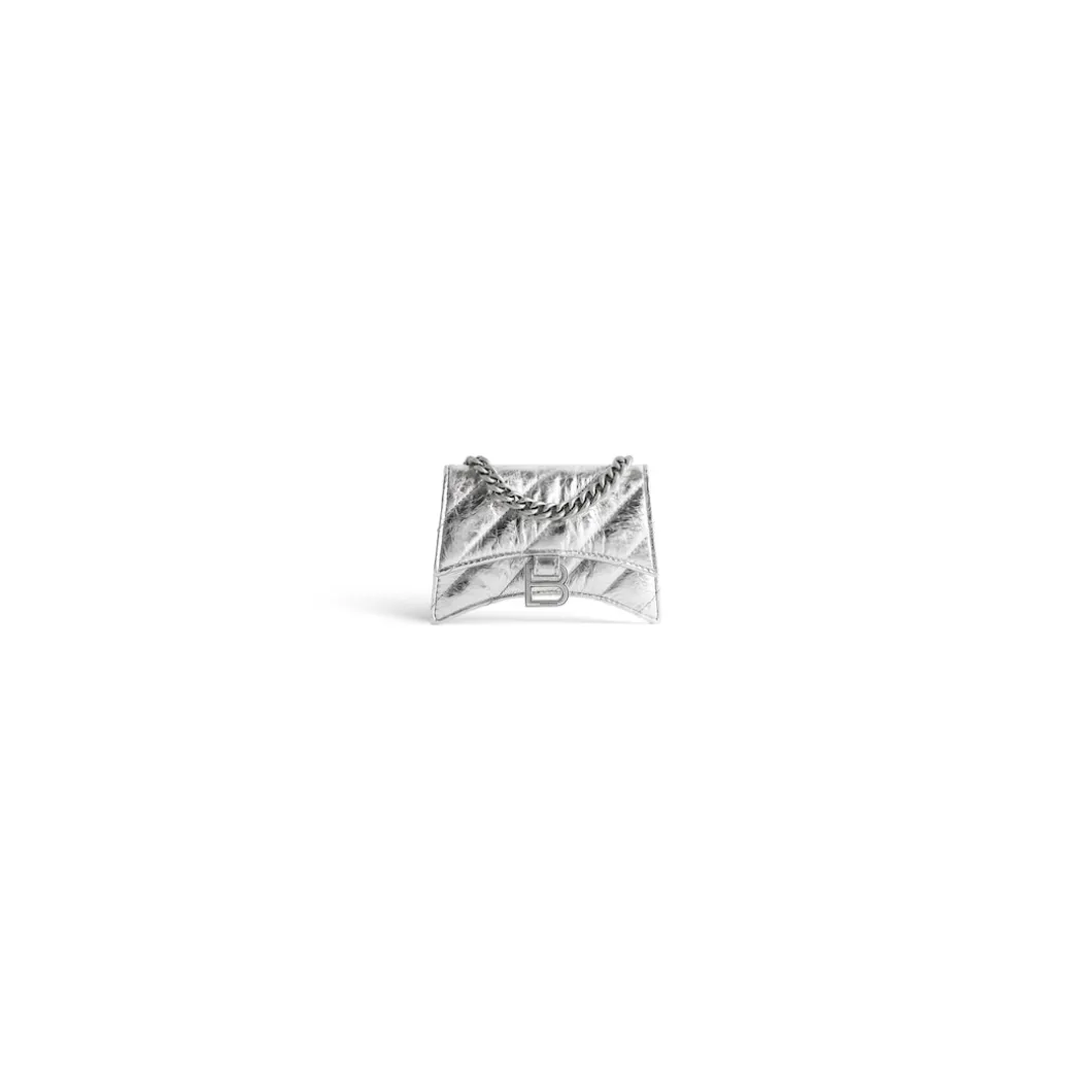 Women's Crush Mini Chain Bag Metallized Quilted in Silver
