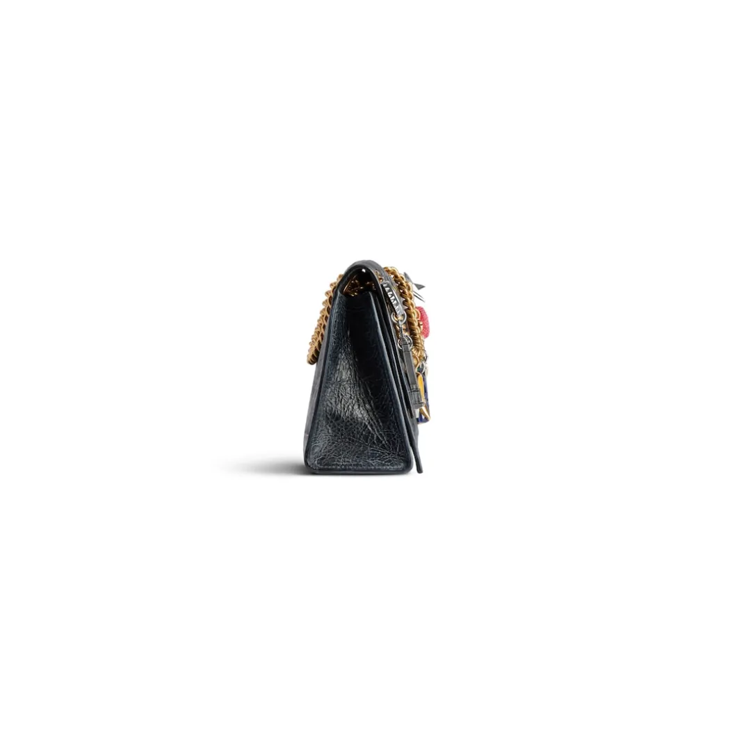 Women's Crush Small Chain Bag Dirty Effect With Ny Souvenirs Charms in Black