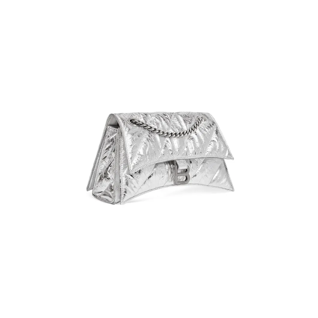 Women's Crush Small Chain Bag Metallized Quilted in Silver