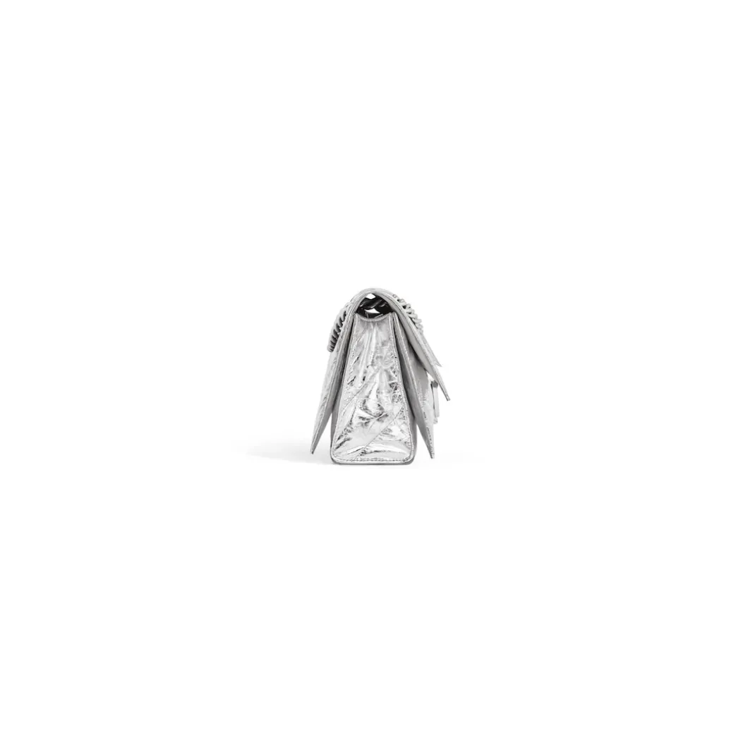 Women's Crush Small Chain Bag Metallized Quilted in Silver