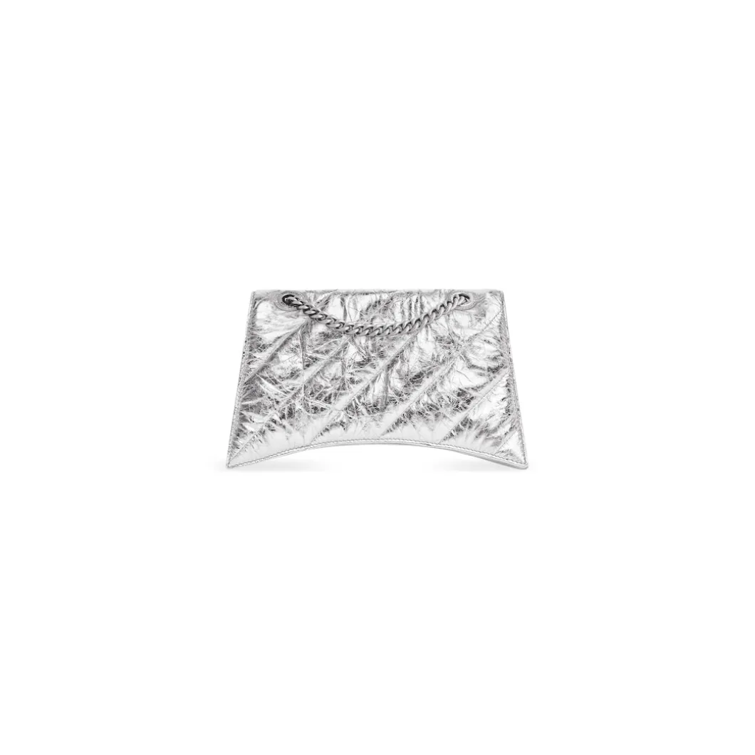 Women's Crush Small Chain Bag Metallized Quilted in Silver