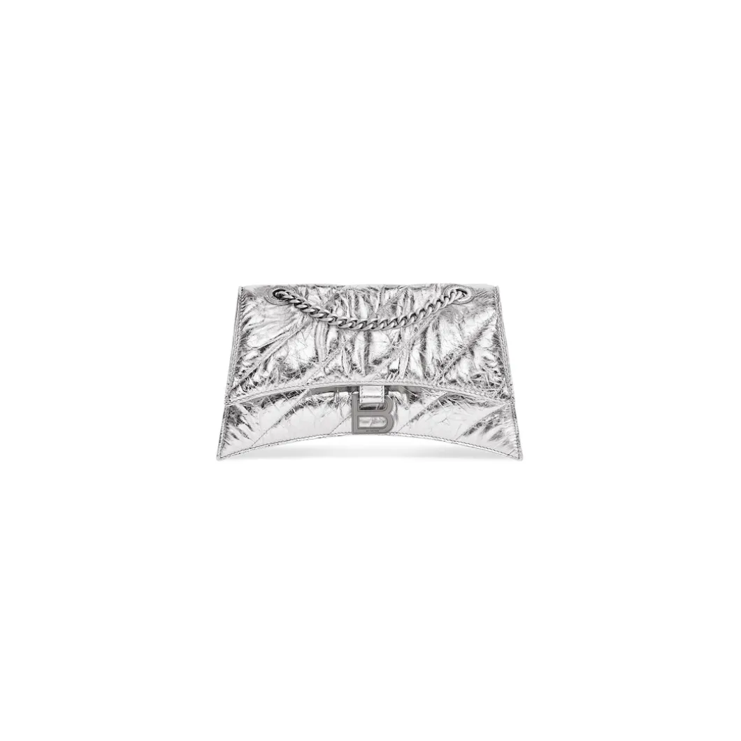 Women's Crush Small Chain Bag Metallized Quilted in Silver