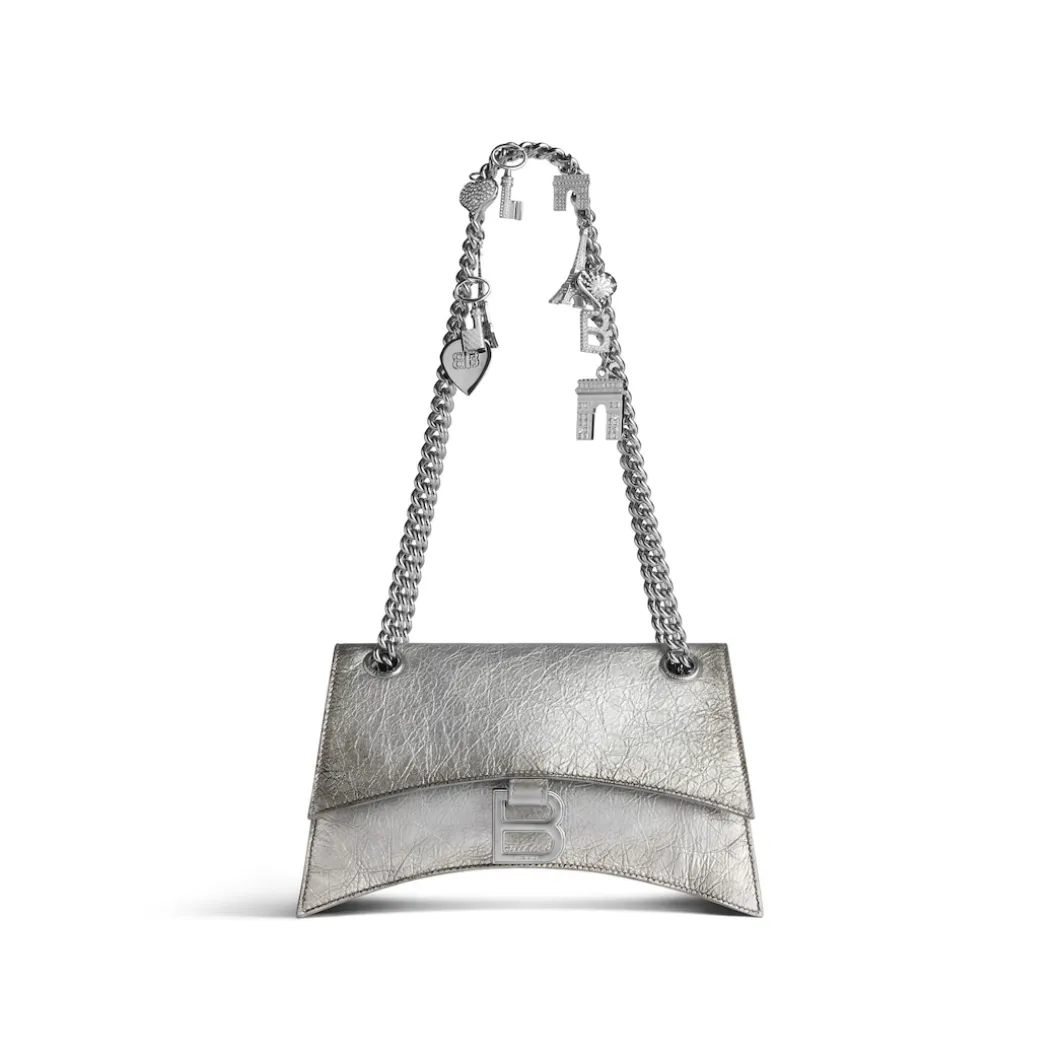 Women's Crush Small Chain Bag Dirty Effect With Souvenirs And Rhinestones in Silver
