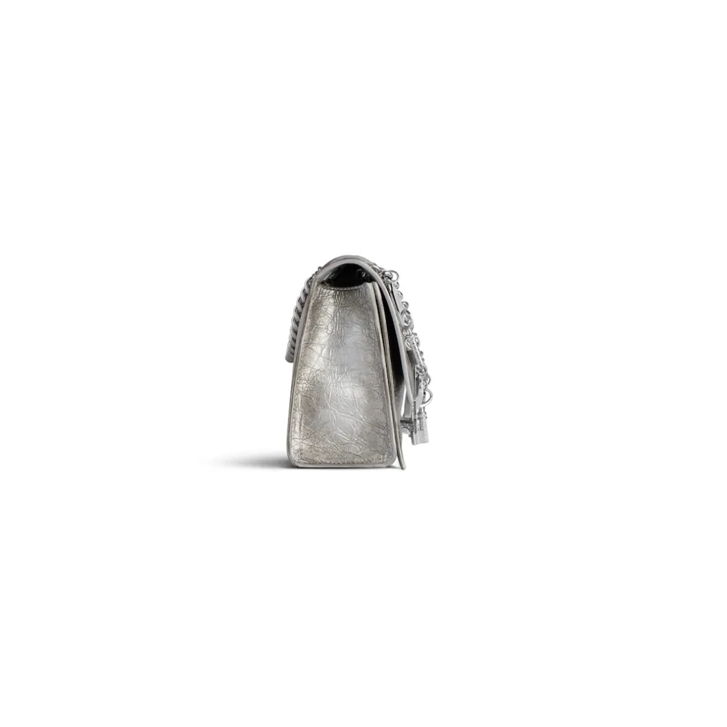 Women's Crush Small Chain Bag Dirty Effect With Souvenirs And Rhinestones in Silver