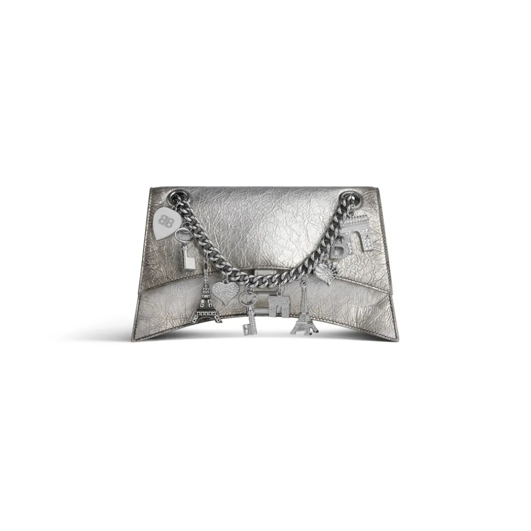 Women's Crush Small Chain Bag Dirty Effect With Souvenirs And Rhinestones in Silver