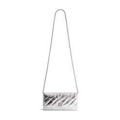 Women's Crush Wallet On Chain Metallized Quilted in Silver