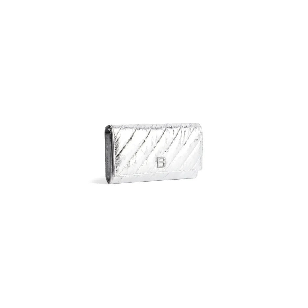 Women's Crush Wallet On Chain Metallized Quilted in Silver