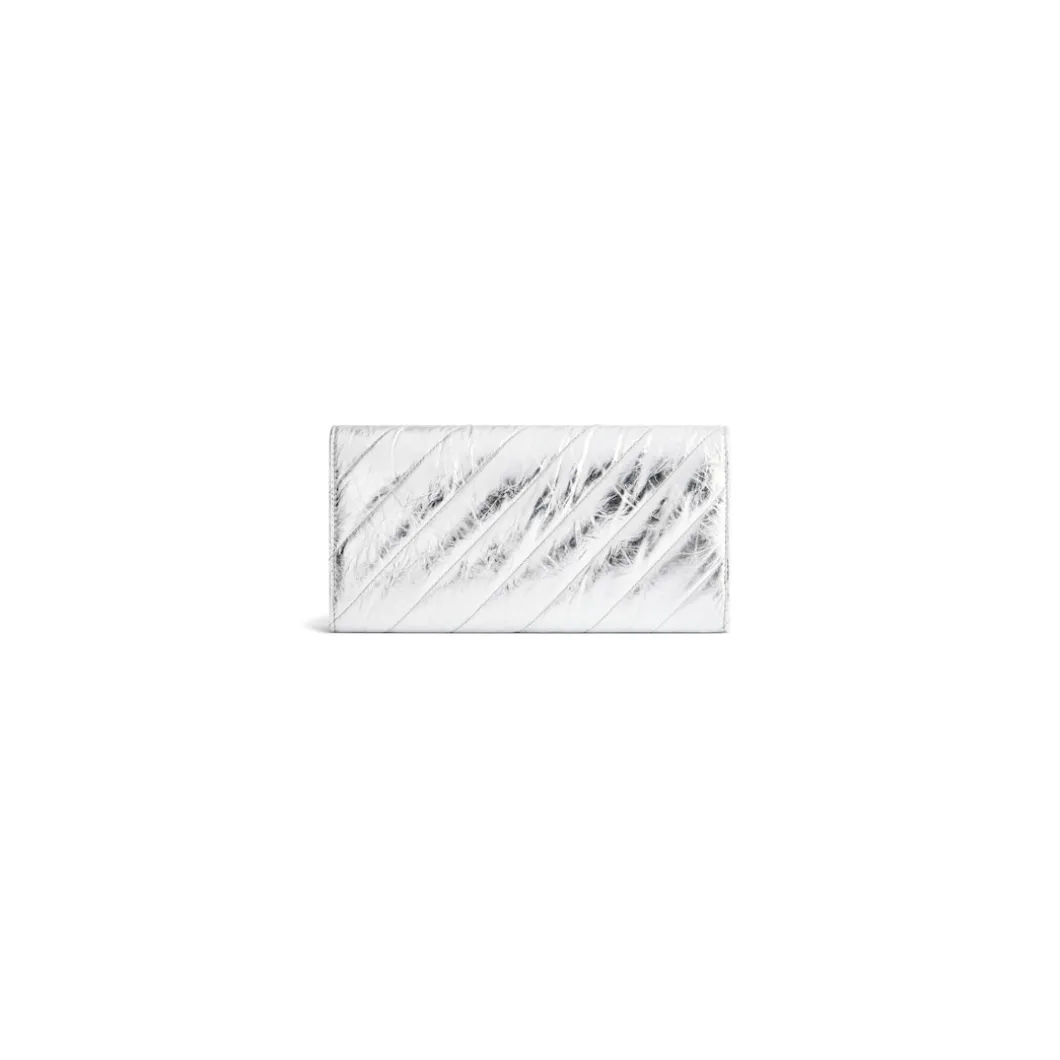 Women's Crush Wallet On Chain Metallized Quilted in Silver