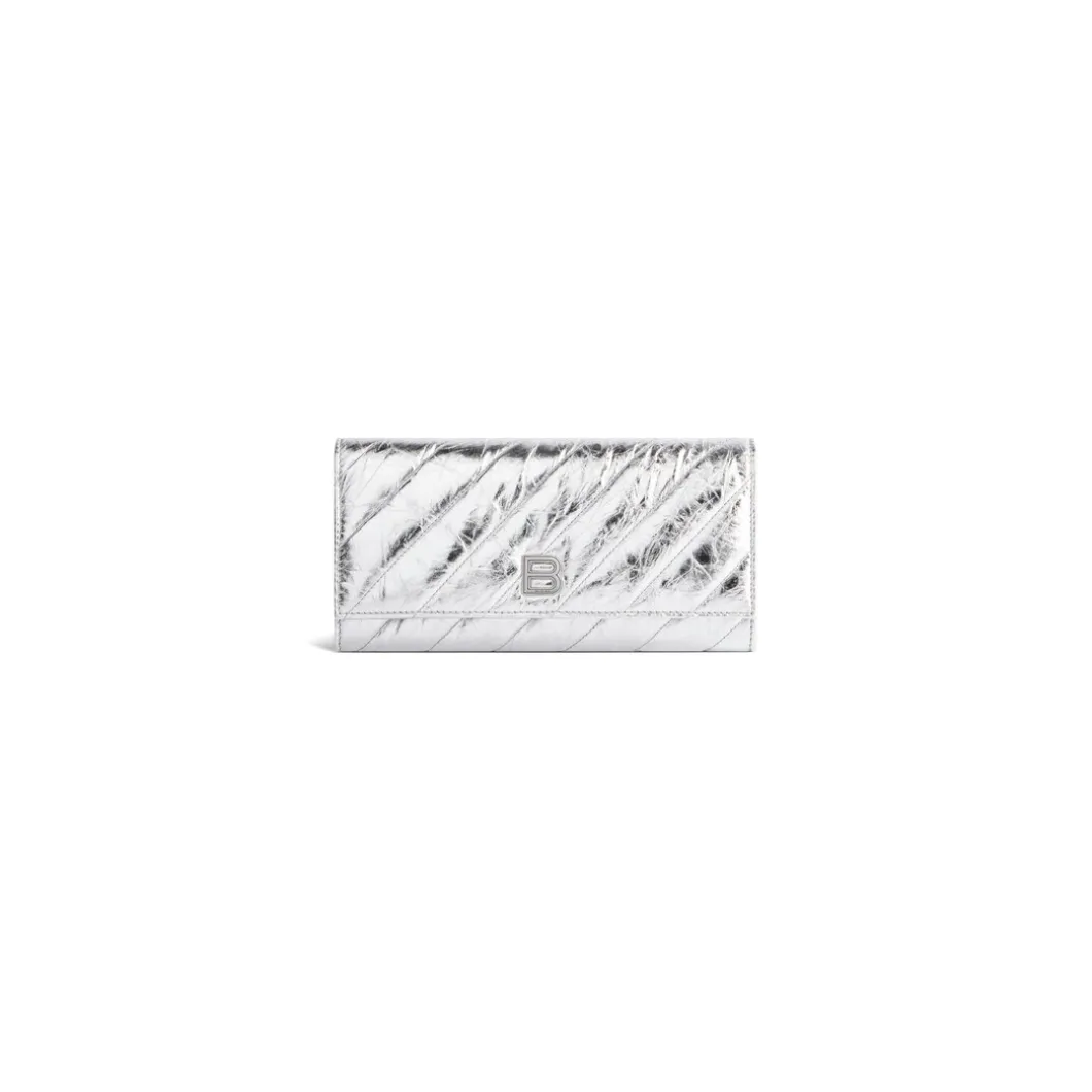 Women's Crush Wallet On Chain Metallized Quilted in Silver