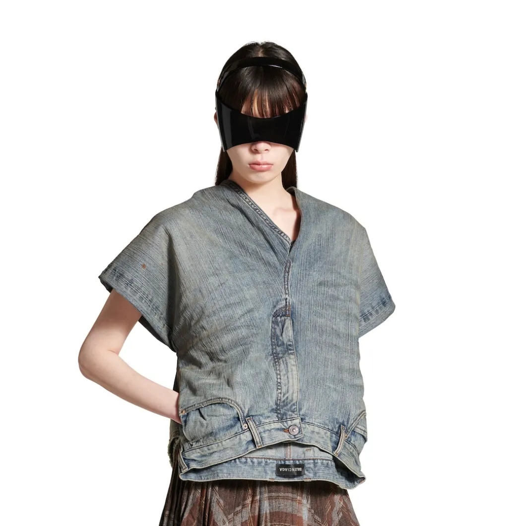 Women's Denim Pants Top in Light Blue