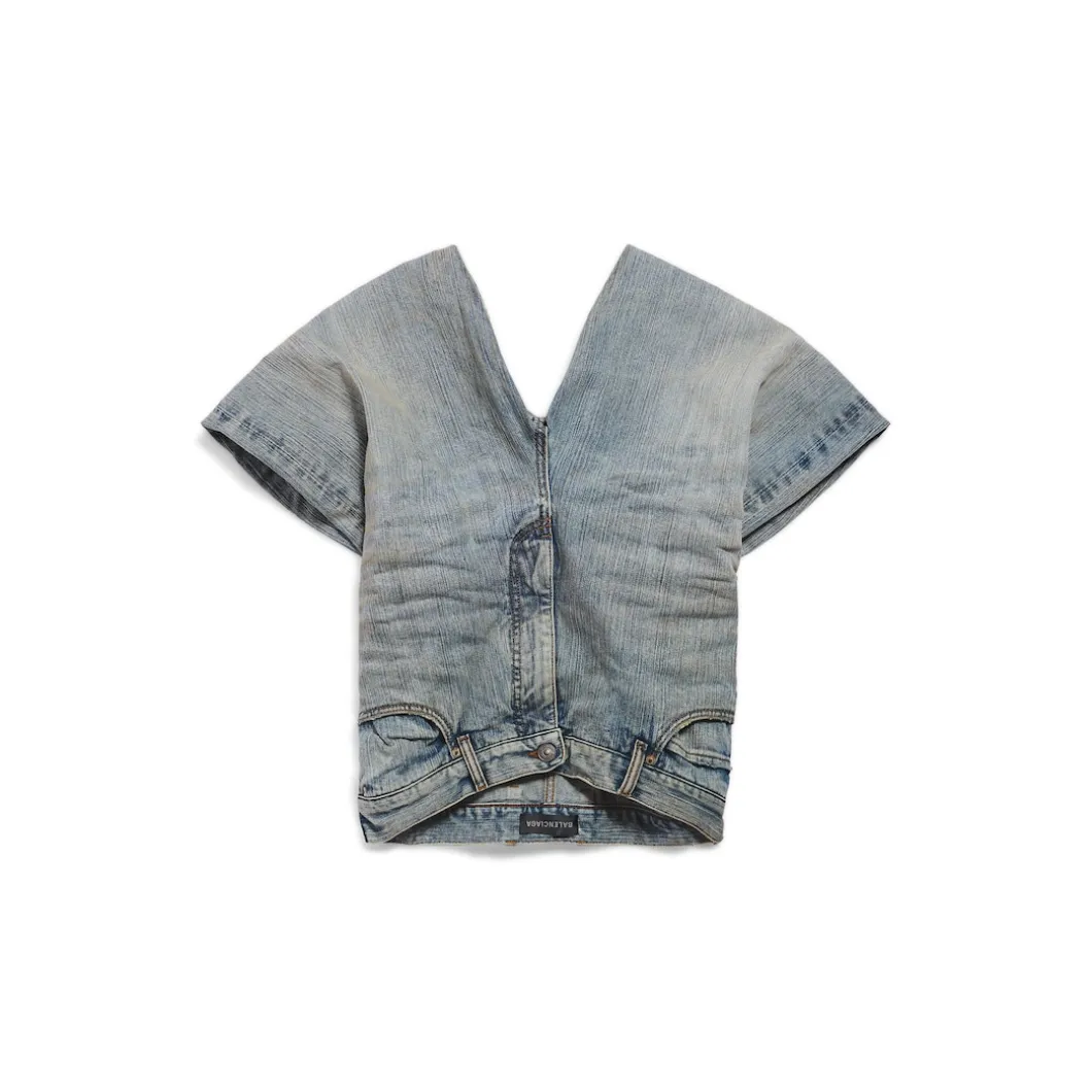 Women's Denim Pants Top in Light Blue