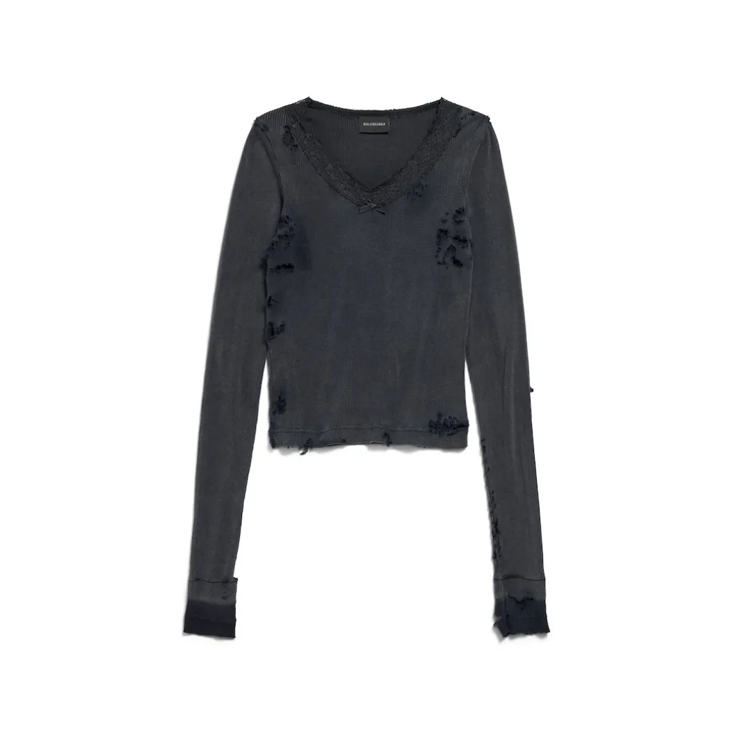 Women's Distressed Lingerie Top in Black