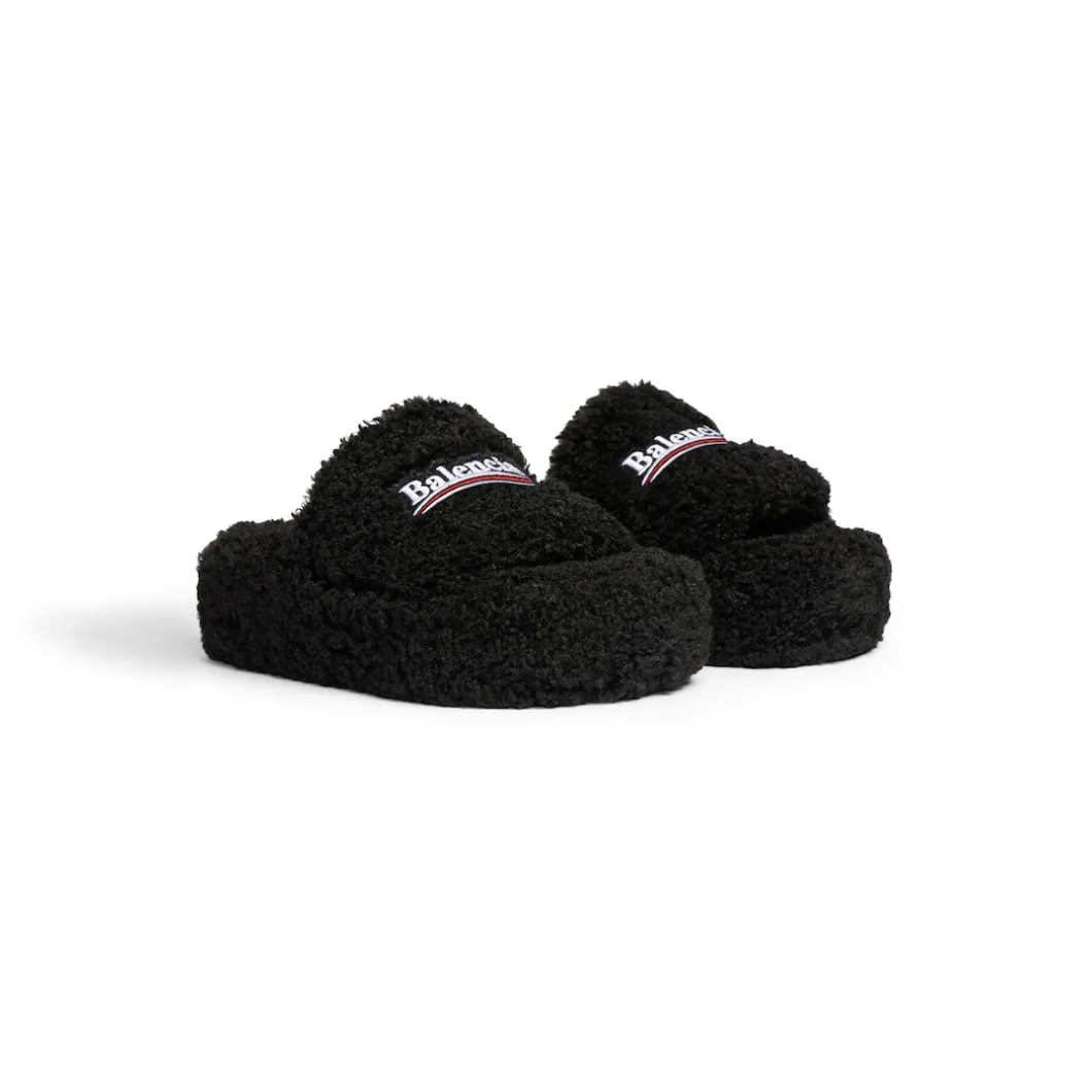 Women's Furry Platform Sandal in Black