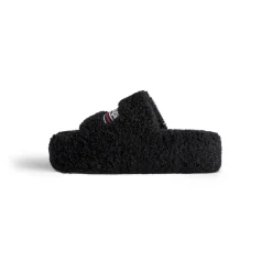 Women's Furry Platform Sandal in Black