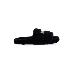 Women's Furry Slide Sandal in Black/white/red