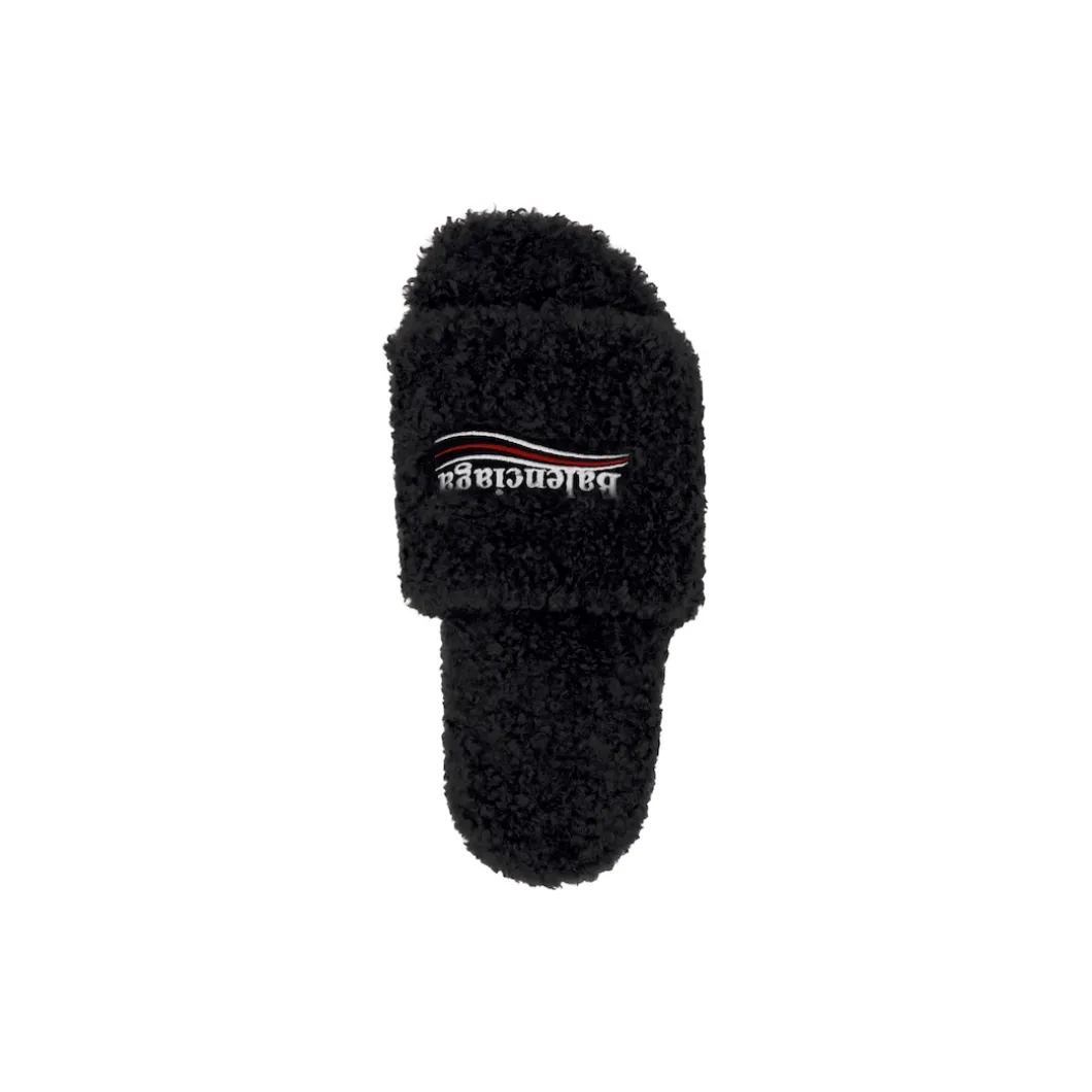 Women's Furry Slide Sandal in Black/white/red