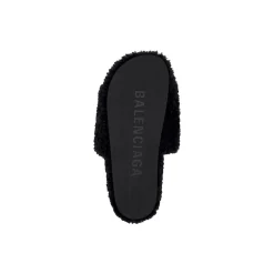 Women's Furry Slide Sandal in Black/white/red