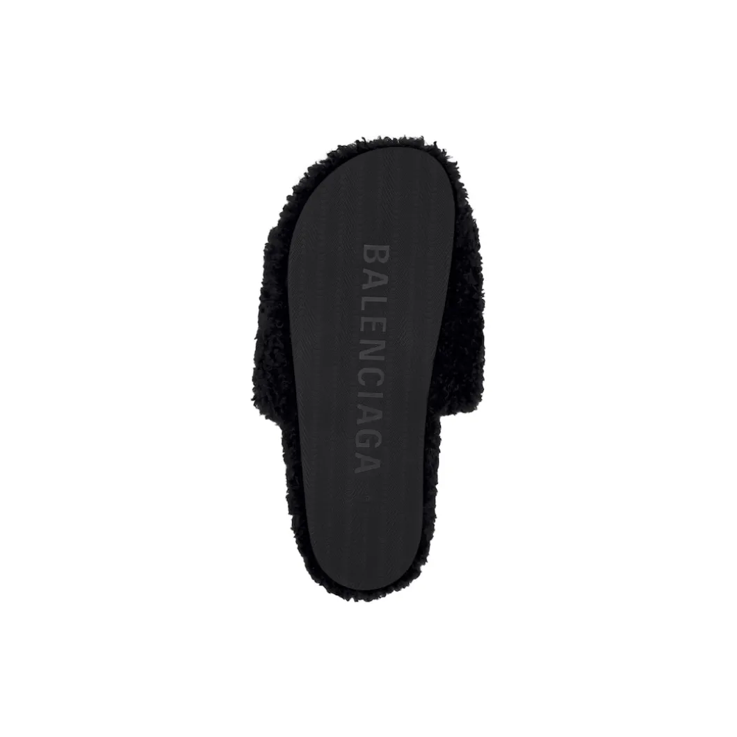 Women's Furry Slide Sandal in Black/white/red