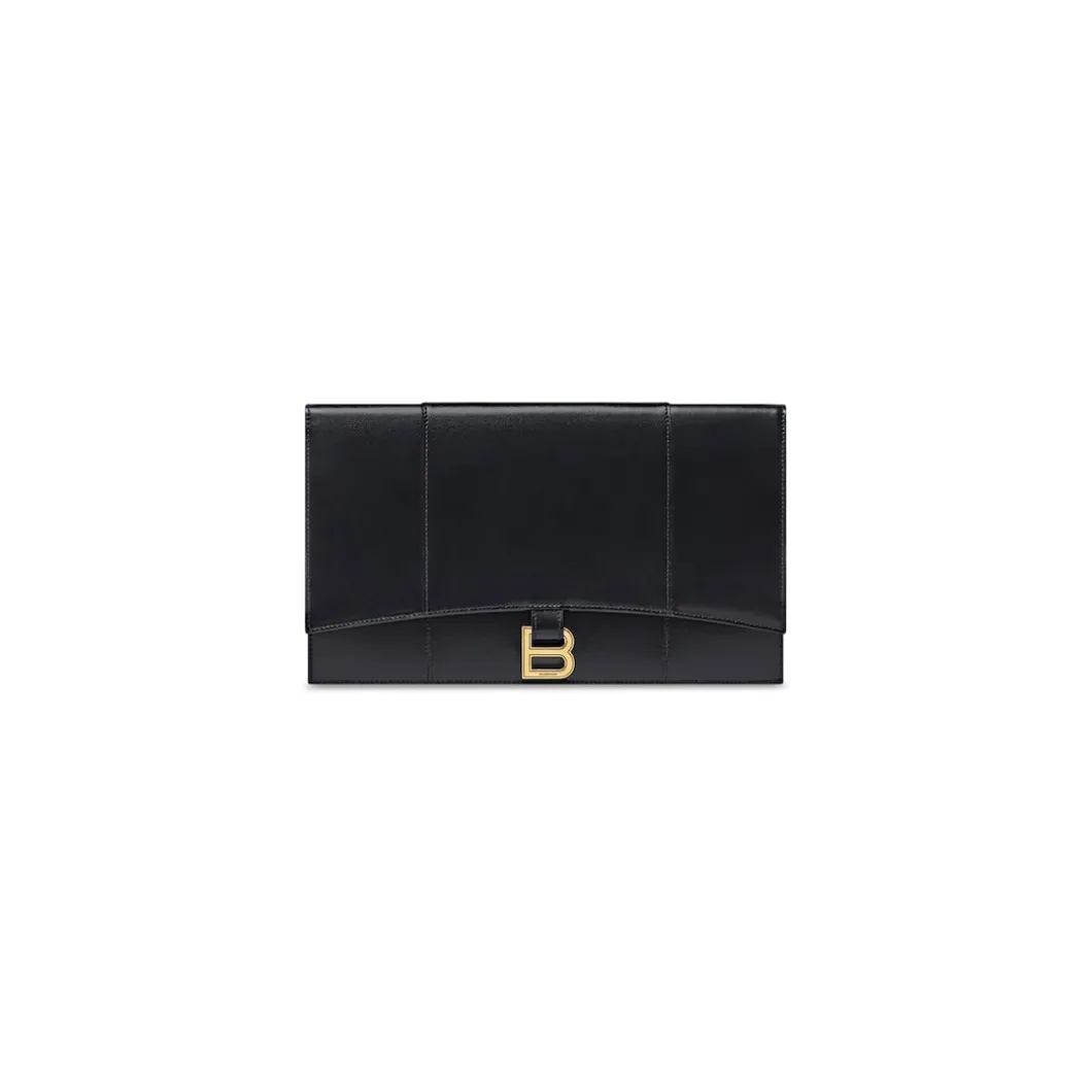 Women's Hourglass Flat Pouch With Flap Box in Black