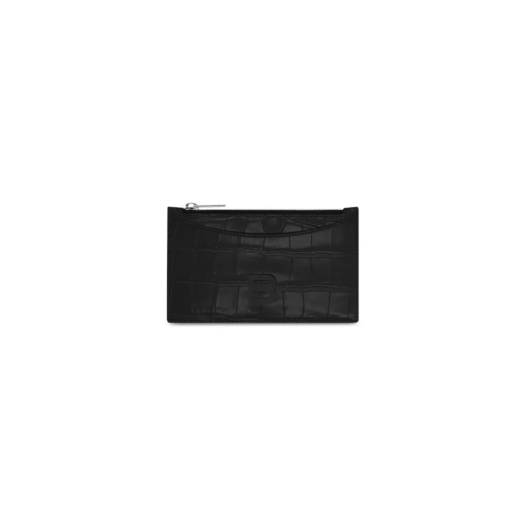 Women's Hourglass Long Coin And Card Holder Crocodile Embossed in Black