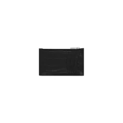 Women's Hourglass Long Coin And Card Holder Crocodile Embossed in Black