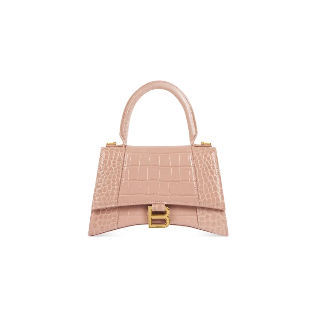 Women's Hourglass Small Handbag Crocodile Embossed in Nude