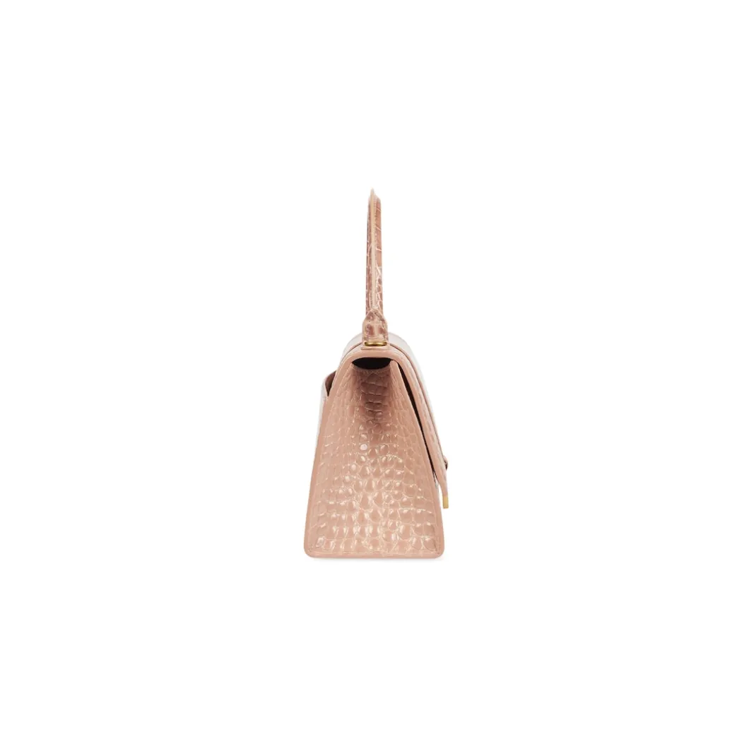 Women's Hourglass Small Handbag Crocodile Embossed in Nude