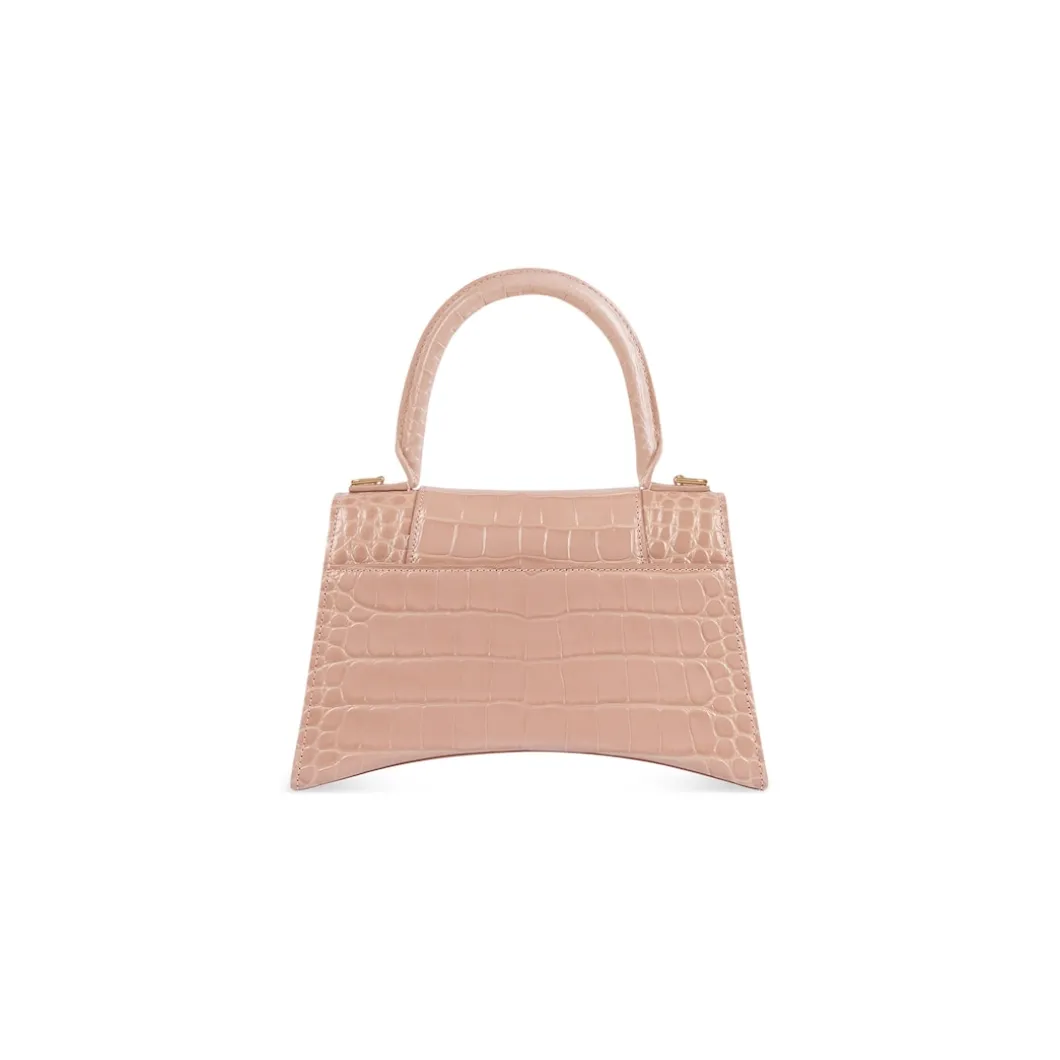 Women's Hourglass Small Handbag Crocodile Embossed in Nude