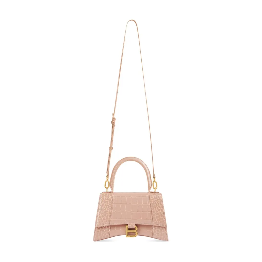 Women's Hourglass Small Handbag Crocodile Embossed in Nude